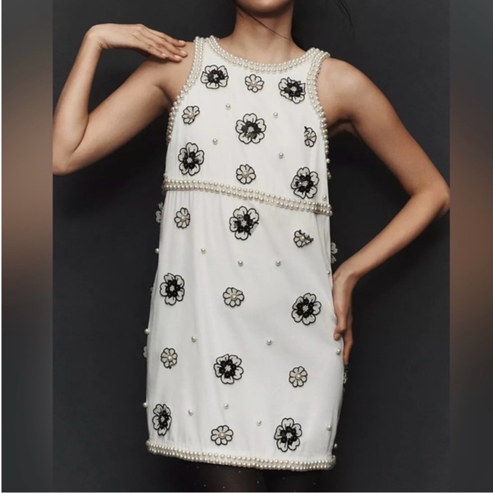 Anthropologie Black and White Floral Mini Dress